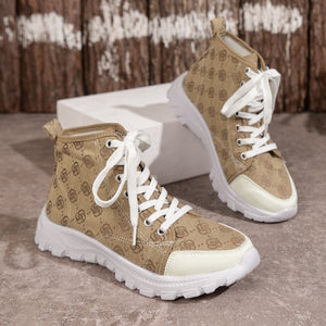 Rose-printed Lace-up Boots Fashion Breathable Canvas Shoes Sports Casual Non-slip Thick-soled Short Boot For Women Rose-printed Lace-up Boots Fashion Breathable Canvas Shoes Sports Casual Non-slip Thick-soled Short Boot For Women
