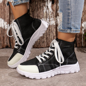 Rose-printed Lace-up Boots Fashion Breathable Canvas Shoes Sports Casual Non-slip Thick-soled Short Boot For Women Rose-printed Lace-up Boots Fashion Breathable Canvas Shoes Sports Casual Non-slip Thick-soled Short Boot For Women