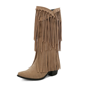 Women's High Boots Autumn And Winter Suede High Heel Tassel Boots Below The Knee Women's High Boots Autumn And Winter Suede High Heel Tassel Boots Below The Knee