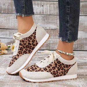 Flat Bottomed Leopard Print Lace Up Casual Sports Shoes Flat Bottomed Leopard Print Lace Up Casual Sports Shoes