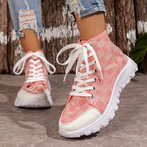 Rose-printed Lace-up Boots Fashion Breathable Canvas Shoes Sports Casual Non-slip Thick-soled Short Boot For Women Rose-printed Lace-up Boots Fashion Breathable Canvas Shoes Sports Casual Non-slip Thick-soled Short Boot For Women