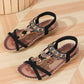 Women's Large Size Flat Bottom Flower Rhinestone Sandals