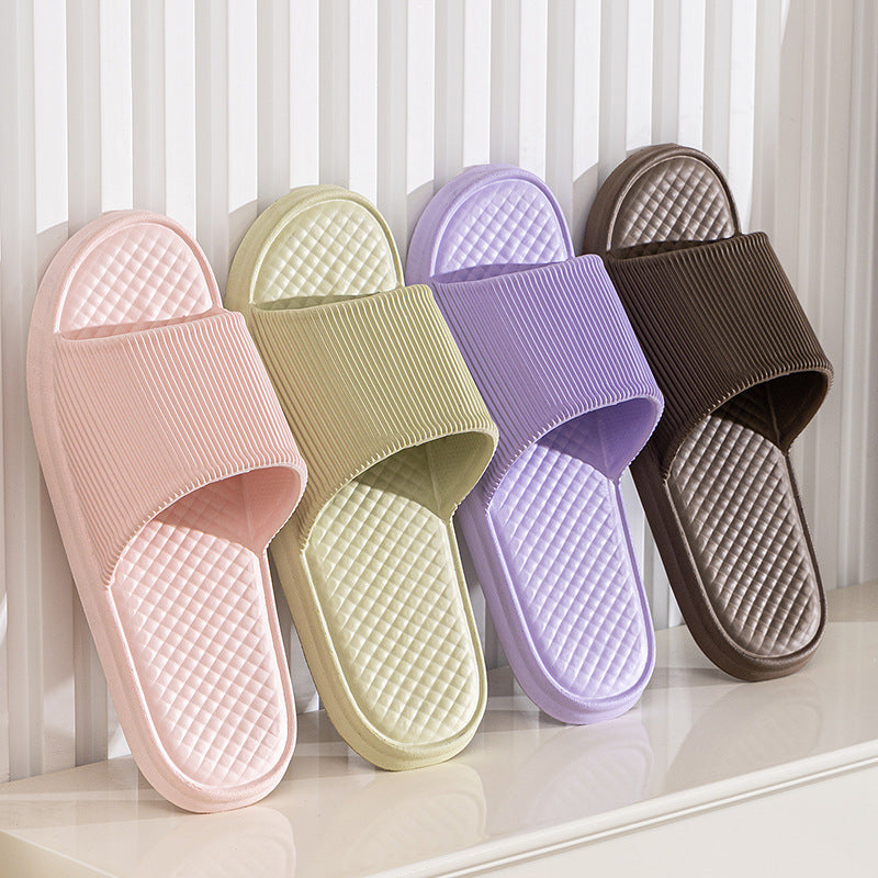 Unisex Summer Indoor Slippers – Non-Slip Rhombus Striped Bathroom Shoes