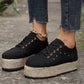 New European And American Cloth Rubber Cloth Lace Loop Round Toe Shoes