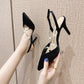 Women's Minimalist Black Satin Pointed High Heels