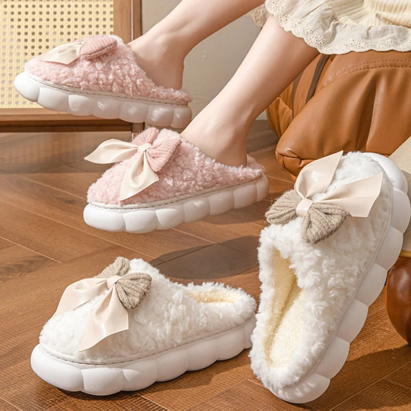 Women's Cozy Bow Fur Slippers
