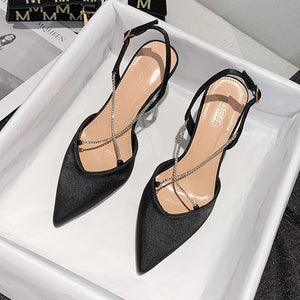 Women's Minimalist Black Satin Pointed High Heels