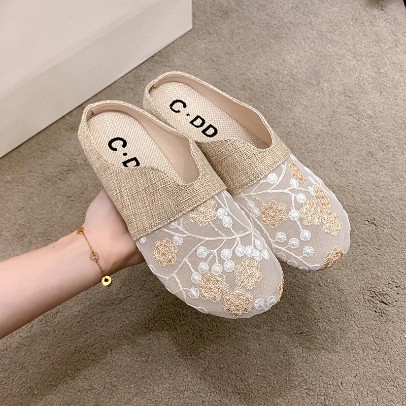 Toe Box For Outdoors Low Heel Flat Slip-on Lofter Hollow Sandals