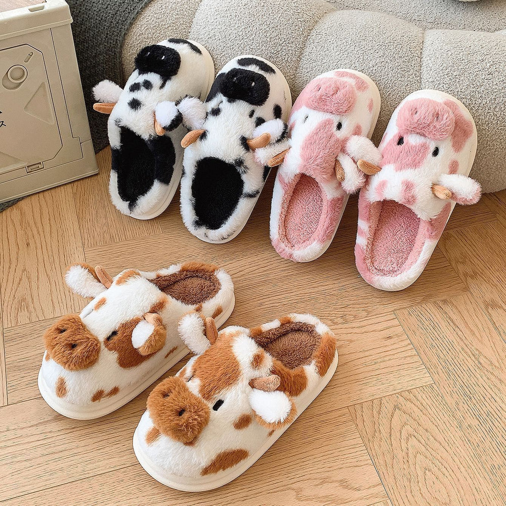 Women's Toe Cap Spotted Cow Fluffy Slippers