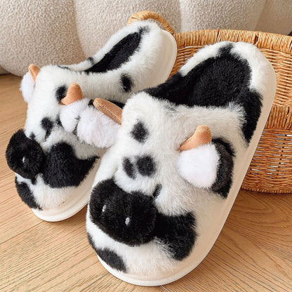 Women's Toe Cap Spotted Cow Fluffy Slippers